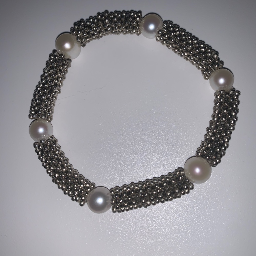 Vintage Real Pearl & Sterling Stretch Bracelet - Picture 1 of 7